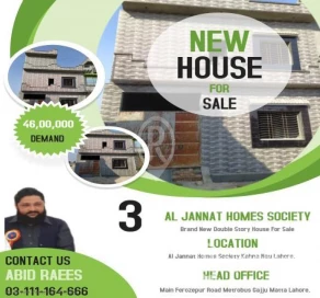 3 Marla Double Story Brand New House For Sale on Al Jannat Society Lahore.