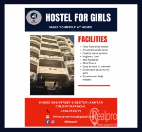 Hostel for Girls | 9h Hostel | Near PNS Shifa & BUMDC | Akhtar Colony | Karachi 