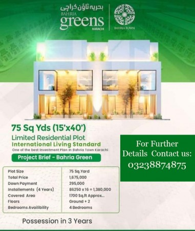 BAHRIA GREEN 75 SQ YARDS PLOTS AVAILABLE FOR SALE